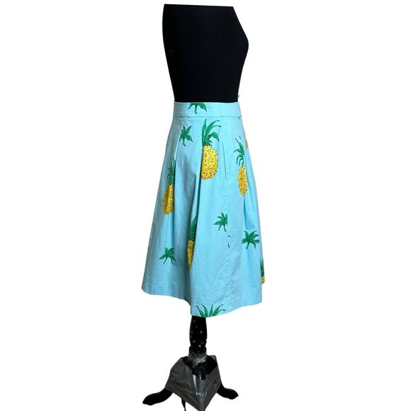 Talbots blue yellow pineapple print pleated midi skirt size 8 - Picture 10 of 12